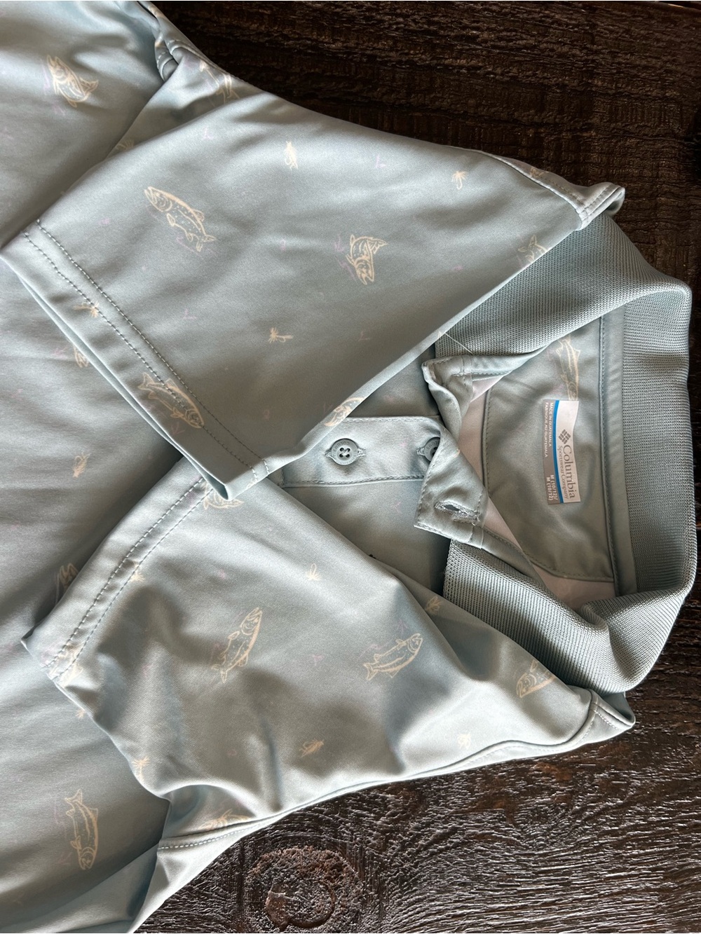 Columbia Boys' Light Green Polo Shirt with Fish Print - Picture 3 of 4